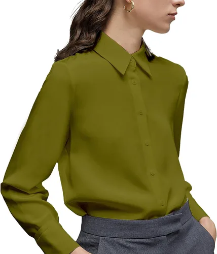 Miniatura 27 de Camisa clásica de botones para mujer, manga larga con cuello, blusa de gasa para trabajo y oficina