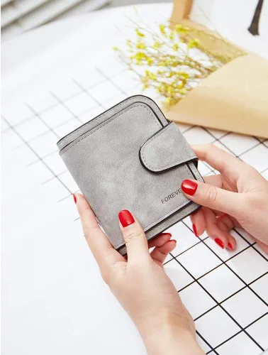 Miniatura 2 de KELEEL Cartera de cuero para mujer, monedero de embrague para tarjetas de crédito, soporte para monedas, plegable, Gris corto, Classic