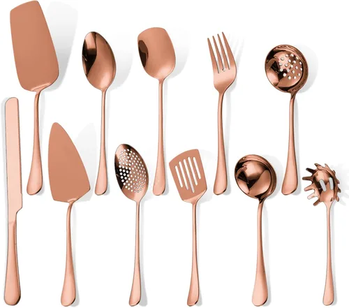 Miniatura 11 de Juego de Utensilios para Servir Negros de 10 Piezas de Acero Inoxidable para Cocina Catering Cubertería incluye Pinzas para Catering Cucharas