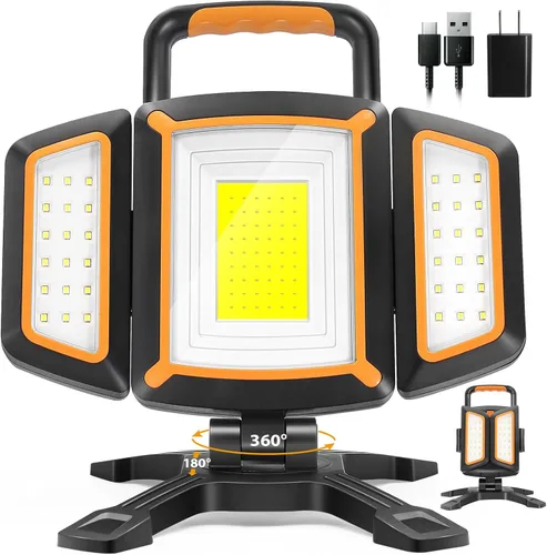 Tresda Luz de trabajo recargable de 30 W, luz de trabajo magnética de 3000 lúmenes, alimentada por batería, impermeable, portátil, inalámbrica, para