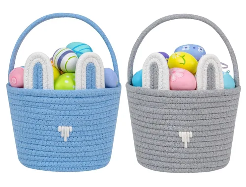 Miniatura 10 de CubesLand Cestas de Pascua para niños, juego de 2 cubos vacíos de conejo con asa, bolsas de cesta de caza de huevos de Pascua suaves y resistentes