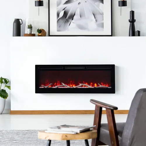 Miniatura 5 de EDYO LIVING Chimenea eléctrica de 50 pulgadas empotrada y montada en la pared y lineal con temporizador, control remoto, color de llama ajustable