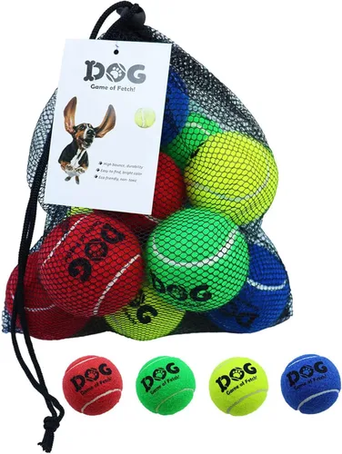 Miniatura 9 de AMA SPORT Pelotas de tenis chirriantes para perros, paquete de 12 pelotas de tenis chirriantes de 2.5 pulgadas para cachorros, juguetes para perros