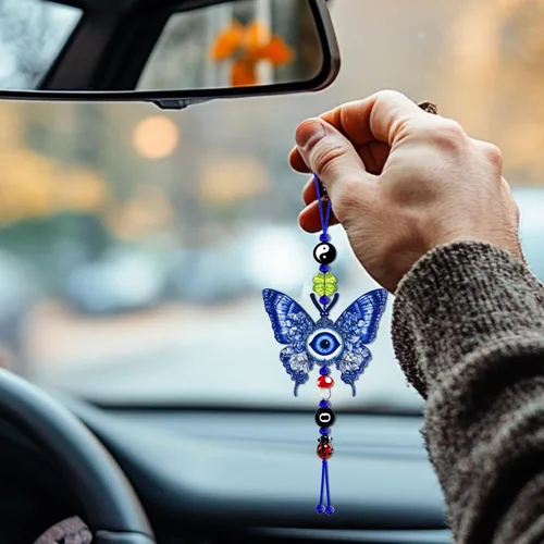 Miniatura 2 de Adorno colgante de auto de mal de ojo, dije de buenos días de la suerte, 8 bolas, hongo, trébol de cuatro hojas, mariquita, símbolo Yin Yang