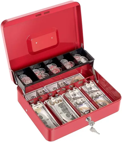 Miniatura 14 de Caja de efectivo con cerradura de combinación, caja de dinero de metal para caja registradora, caja de seguridad grande para dinero 11.8 x 9.4 x