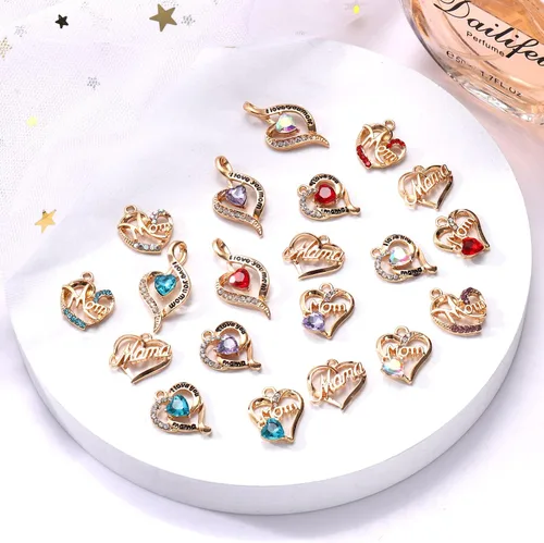 Miniatura 3 de 18/20 dijes para mamá para hacer joyas, diamantes de imitación, corazón, cumpleaños, día de la madre, dije con letras para mamá mamá para hacer