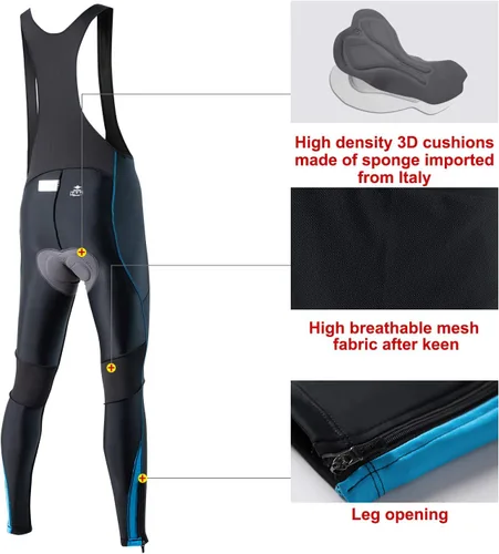 Miniatura 5 de Santic Mallas de ciclismo con peto para hombre, acolchadas, largas acolchadas con bolsillo