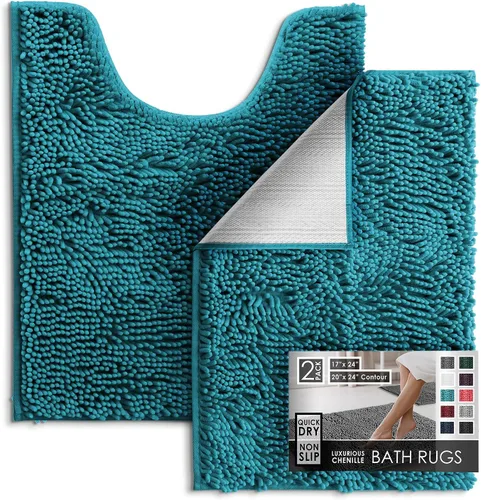 Miniatura 85 de Hearth & Harbor Alfombras de baño, tapete de baño de chenilla - Alfombras de baño lavables a máquina para baño con respaldo antideslizante de goma