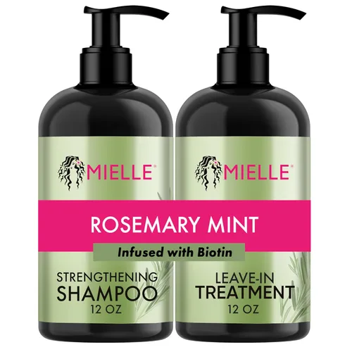 Mielle Organics - Champú y acondicionador sin enjuague fortalecedor de romero y menta, infundido con biotina, limpia y ayuda a fortalecer el cabello