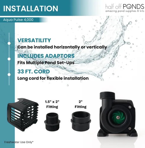 Miniatura 7 de HALF OFF PONDS - Bomba de agua sumergible de 4,000 GPH, bomba de estanque con cable de alimentación de 33 pies y altura máxima de 21 pies, bomba