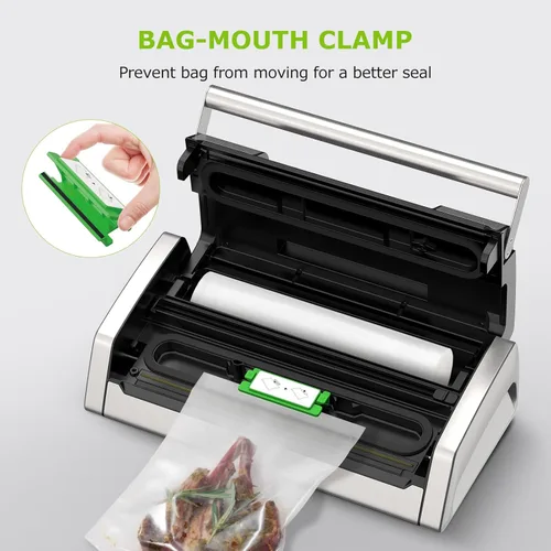 Miniatura 11 de Bonsenkitchen Sellador al vacío para alimentos, máquina selladora al vacío con mango de fácil bloqueo con clip para bolsa, cortador integrado