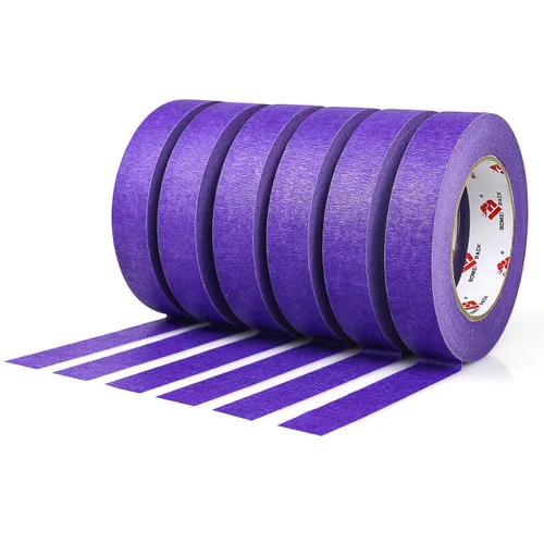 BOMEI PACK Cinta adhesiva púrpura para pintor, 1" x 60 yardas x 6 rollos (360 yardas en total) - Cinta de pintura para paredes, automotriz,