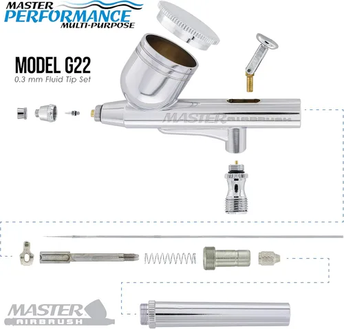 Miniatura 3 de Master Airbrush, G22, juego de aerógrafo con compresor Master TC-20T con tanque de aire, manguera neumática y acción dual G22, alimentación por