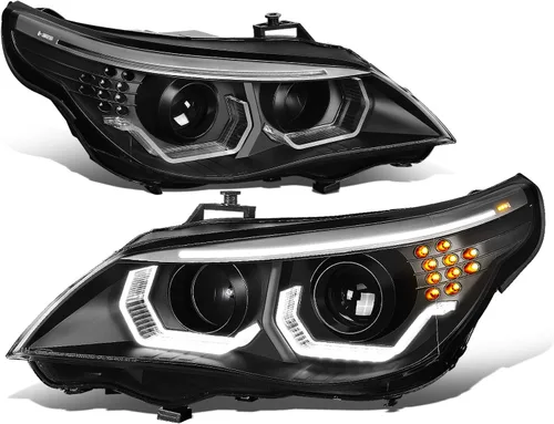 Miniatura 8 de DNA MOTORING HL-3D-E9005-BK - Faros delanteros negros con anillo de halo 3D, haz alto y bajo, con señales de giro ámbar, compatibles con BMW 323i