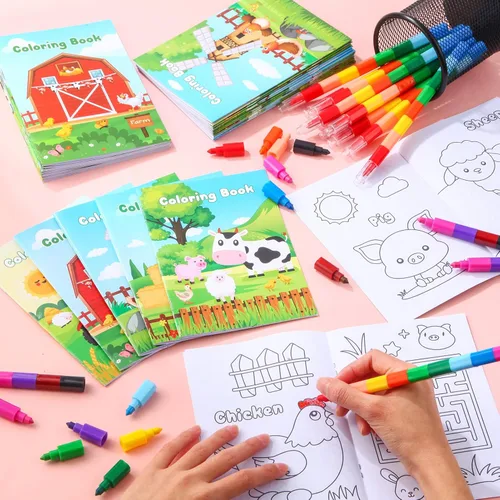 Miniatura 3 de BenLouis 24 piezas de libros para colorear mini de animales de granja, recuerdos de fiesta para niños, pequeños libros de actividades a granel