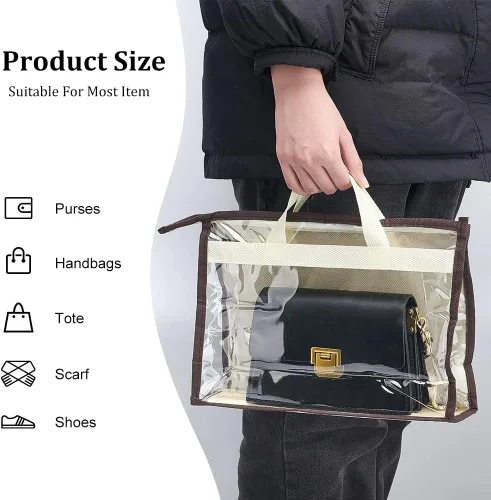 Miniatura 5 de PH PandaHall Paquete de 5 bolsas antipolvo para bolsas, organizador transparente de almacenamiento de bolsos, bolsa colgante con asa de cremallera