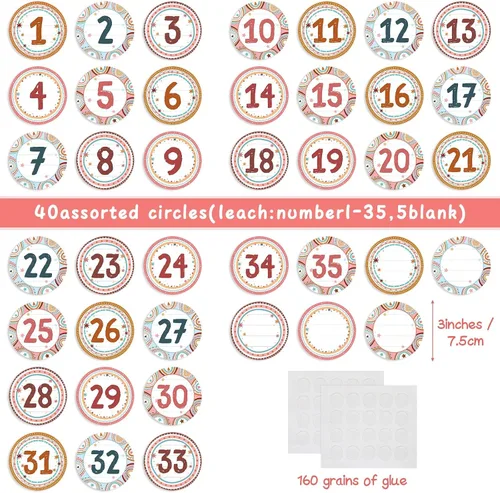 Miniatura 2 de Lincia 40 recortes numéricos de 1 a 35 recortes para tablón de anuncios y 5 tarjetas en blanco, números de calendario para el aula con 8 hojas