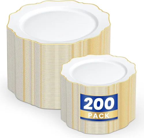 Miniatura 21 de WDF 100 piezas de platos de plástico azul - Platos desechables azul claro - Platos de plástico con borde festoneado resistente