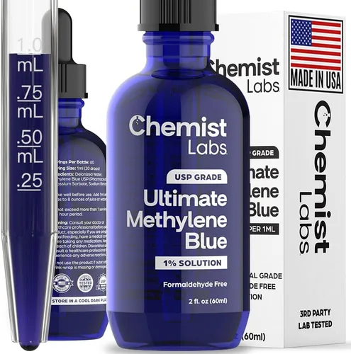 Gotas de Azul de Metileno 1%, Grado Farmacéutico 99% de Pureza, Grado USP, Azul de Metileno, Soporte Celular y Mitocondrial, Probado por Terceros,