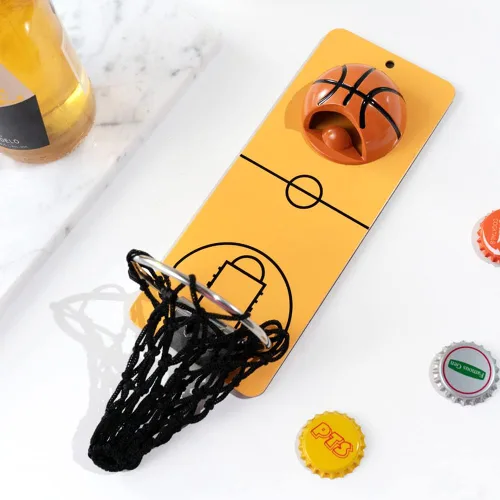 Arola Abrebotellas magnético de baloncesto, abridor de pared de metal extraíble con colector de tapas, regalo para amantes del baloncesto, amantes