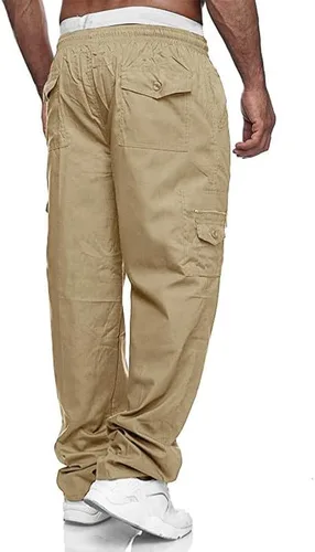 Miniatura 2 de JMIERR Pantalones cargo para hombre, casuales, de algodón, ajuste relajado, cintura elástica, ligeros, con múltiples bolsillos
