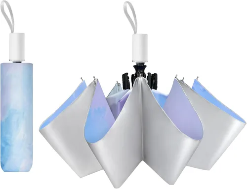 Miniatura 63 de Cuby Paraguas UV compacto plegable paraguas ligero portátil manual paraguas de viaje para resistente a la lluvia y 99% de protección UV con Negro