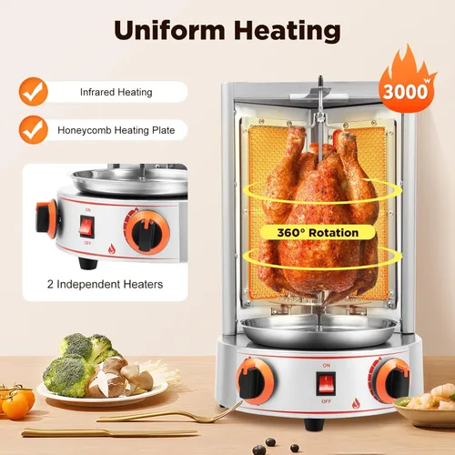 Miniatura 2 de Máquina de Asador de Shawarma Eléctrica Weglae, Asador Vertical de Acero Inoxidable, Máquina de Barbacoa Comercial, Máquina Rotisserie de Encimera