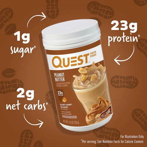 Miniatura 2 de Quest Nutrition Proteína en polvo de mantequilla de maní, 23g de proteína, 1g de azúcar, bajo en carbohidratos, sin gluten, 1.6 libras, 23 porciones