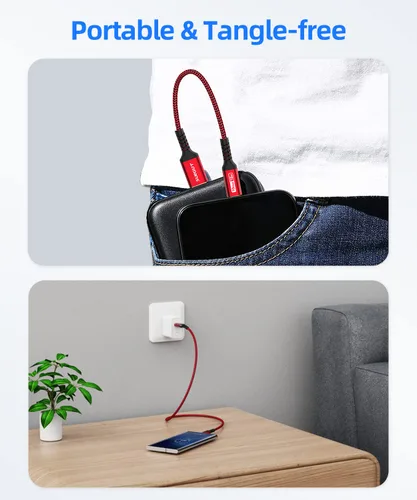 Miniatura 4 de SUNGUY - Cable USB C 10Gbps 3.1 Gen 2, [1,5 m], USB A a USB C, 3A de carga rápida, para Android Auto, Cable USB C CarPlay, compatible con iPhone Rojo