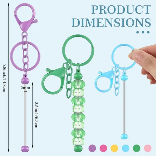 Miniatura 4 de Huwena 6 piezas de llaveros con cuentas, barras en blanco, llavero de cuentas de metal para colgante, manualidades, joyería, regalo