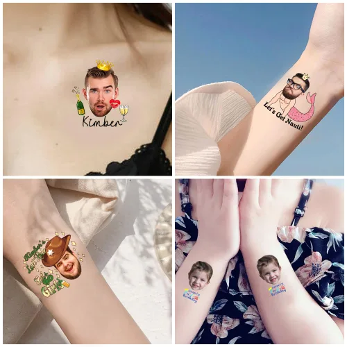 Miniatura 4 de Tatuajes temporales personalizados con foto, suministros de despedida de soltera, tatuajes personalizados cara de novios, tatuajes temporales falsos