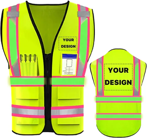Miniatura 18 de Chaleco de seguridad de alta visibilidad reflectante personalizado con logotipo, ropa de trabajo de seguridad con tiras reflectantes y bolsillos a