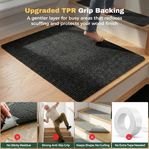 Miniatura 5 de MBIGM Alfombra antideslizante para peldaños de 30 x 30 pulgadas, alfombra de seguridad antideslizante y resistente al deslizamiento, color negro