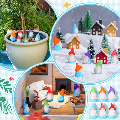 Miniatura 6 de Wonderjune Mini gnomos de resina a granel, pequeñas estatuas de hadas, pequeños gnomos en miniatura para paisaje, exterior, patio, césped, macetas