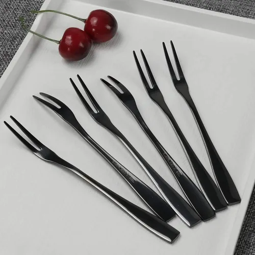 Miniatura 4 de Teyyvn Tenedores de fruta de 8 piezas, tenedor de acero inoxidable de 2 puntas, tenedor de cóctel Bistro