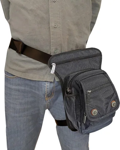Miniatura 8 de Bolsa de nailon para la pierna, bolsa de muslo Riñonera táctica para hombro, Negro -, M