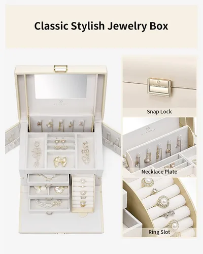 Miniatura 30 de Vlando Joyero de piel sintética, organizador mediano de joyería, regalo vintage para mujer, patrón de cruz rosa