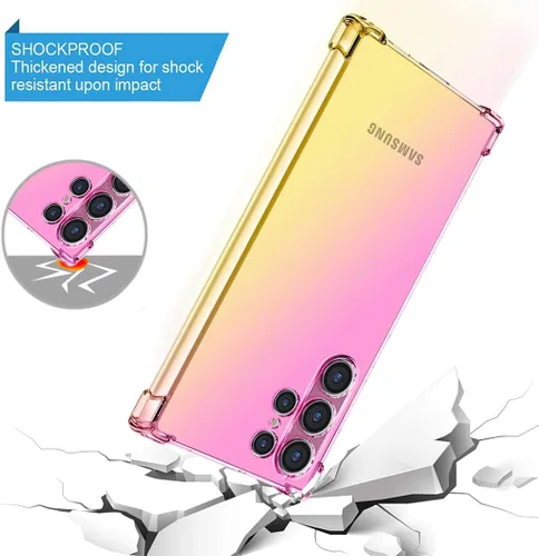Miniatura 7 de Funda para Galaxy S22 Ultra 5G, bonita funda transparente para teléfono con degradado, funda delgada y antiarañazos de TPU flexible, funda dorado