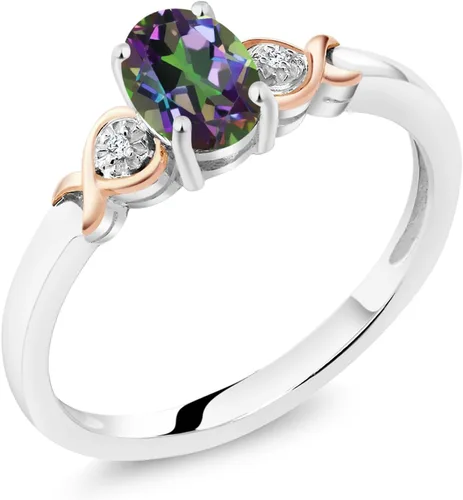 Miniatura 7 de Gem Stone King Anillo de compromiso de plata de ley 925 y oro rosa de 10 quilates, piedra preciosa ovalada de 0.276 x 0.197 in, con acento