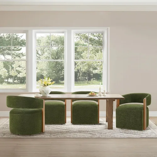 Miniatura 14 de KISLOT Juego de 4 sillas de comedor tapizadas, sillas de comedor modernas con ruedas, sillón de madera lateral de cocina con asiento de cojín