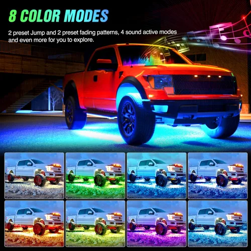 Miniatura 5 de Nilight 6 piezas de luces de neón para la parte baja del auto, tiras de luces RGB multicolores de 300 LEDs, función activa de sonido DIY, modo