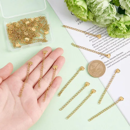 Miniatura 4 de UNICRAFTALE Alrededor de 30 unidades de cadena dorada de 2.362 in de extensión de collar de extensión con dijes de corazón extensor de cadenas