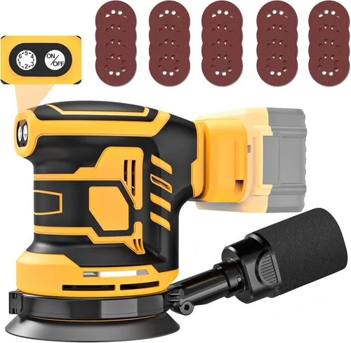 Lijadora inalámbrica para batería De-Walt de 20V, lijadora de órbita aleatoria con motor sin escobillas de 5 pulgadas con 6 velocidades variables de