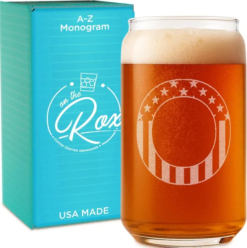 Miniatura 31 de Vaso en forma de lata de cerveza con monograma grabado - bandera de EE.UU.
