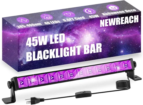 Luz negra de 45 W, barra de luz negra LED con cable de 6.6 pies, brilla en la oscuridad de 28 x 28 pies, para fiesta brillante, decoración de neón,
