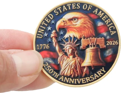 Miniatura 3 de Moneda conmemorativa de 250 aniversario de 250 años, mercancía conmemorativa de aniversario de Estados Unidos con estuche, regalos coleccionables
