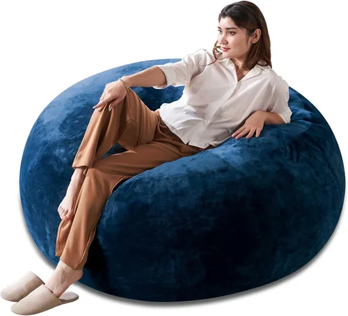 Miniatura 16 de Puf de 3 pies, puf con relleno, espuma viscoelástica altamente resistente, puf redondo de felpa, mueble para sala moderna, silla de lectura de ocio