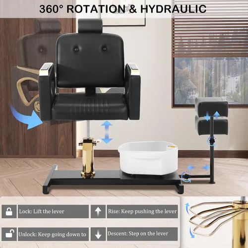 Miniatura 4 de Silla de pedicura sin fontanería para tecnología de uñas, con reposapiés ajustable y cuenco de baño de masaje, taburete de pedicura rodante, unidad