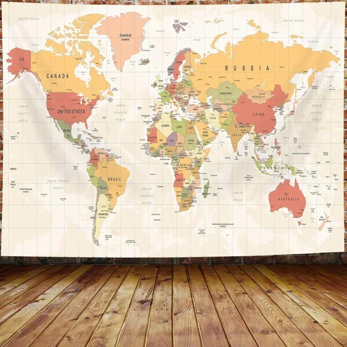 Miniatura 11 de ICTEISOM Tapiz de mapa del mundo para niños estudiantes, mapa del mundo con países y ciudades principales, tapiz de arte de pared póster tapices