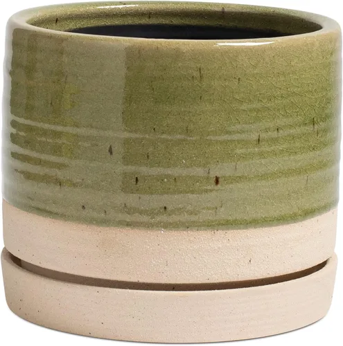 Miniatura 24 de HERDUK Macetas para plantas de 6 pulgadas, maceta de cerámica con orificio de drenaje y platillo, maceta cilíndrica redonda para Azul aguamarina